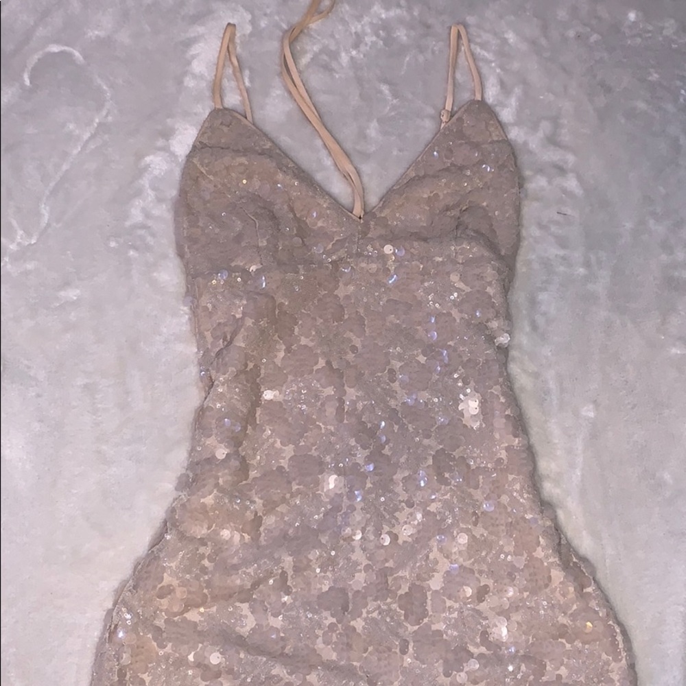 Cream Sequence Mini Dress